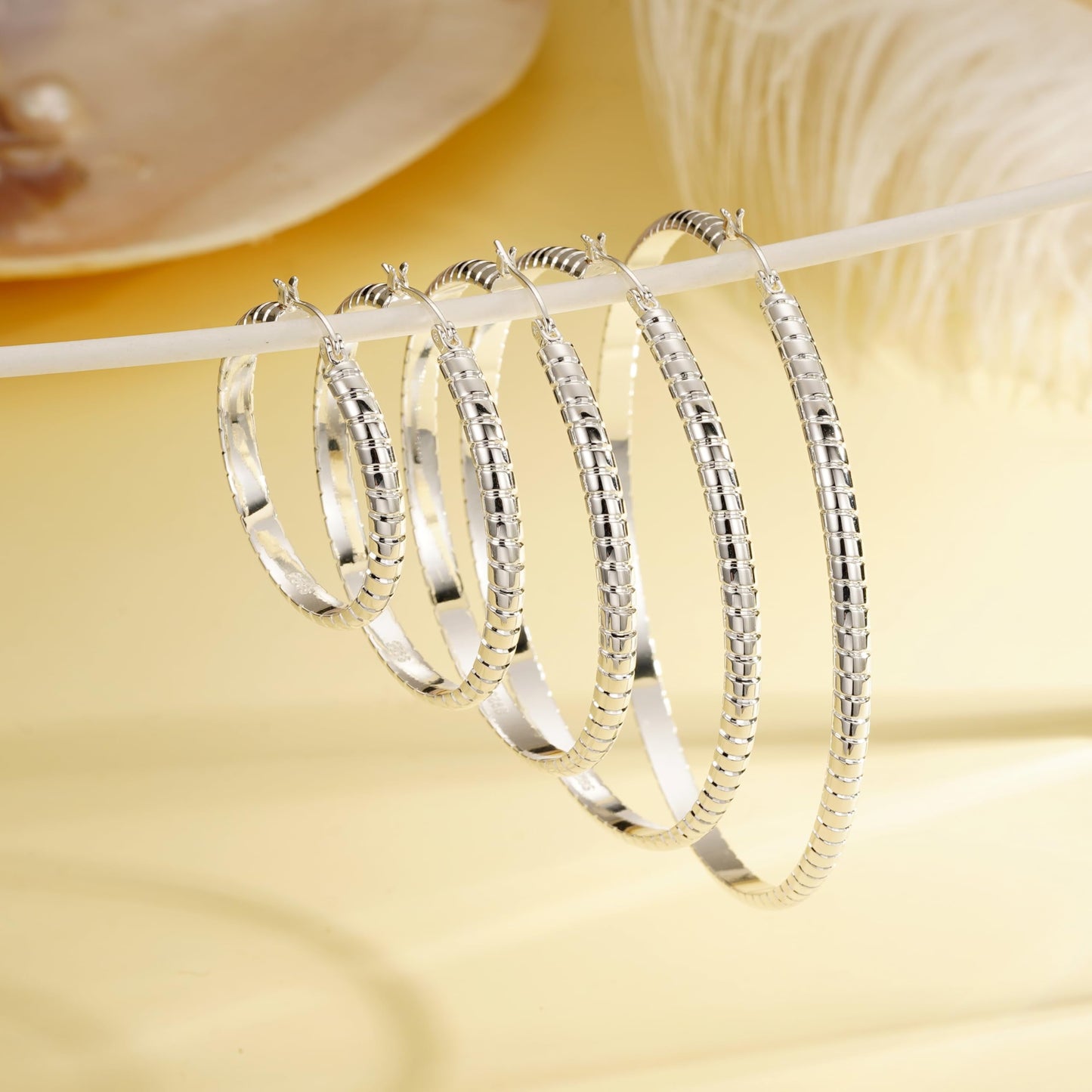 2 Pairs 18K White Gold Plated Hoop Earrings for Women S925 Sterling Silver Post Hypoallergenic Earrings Set Birthday Christmas Jewelry Gifts Mom Girlfriend Adults Stocking Stuffers 30/40MM