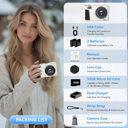 8K Digital Camera for Photography, 88MP Vlogging Camera for Youtube with 3" 180° Flip Screen, 18X Digital Zoom Point and Shoot Cam with 32GB Micro SD Card for Beginner