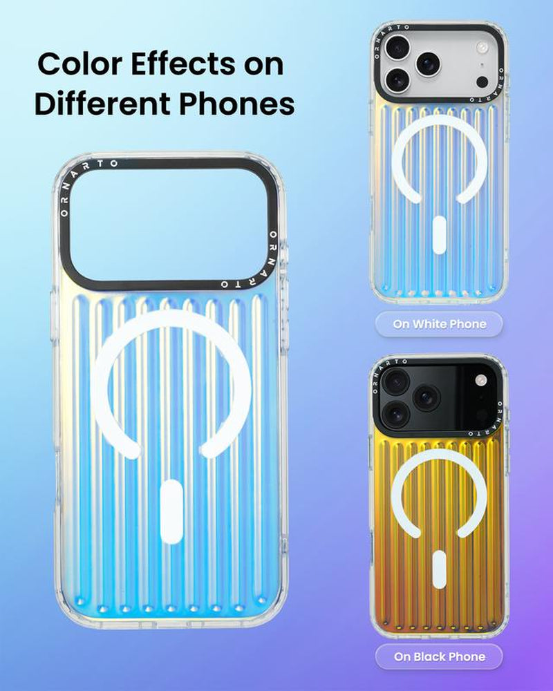 ORNARTO Iridescent Luggage Design Iphone 17 Pro/Pro Max Case Compatible with Magsafe Shockproof Military Grade Drop Protection