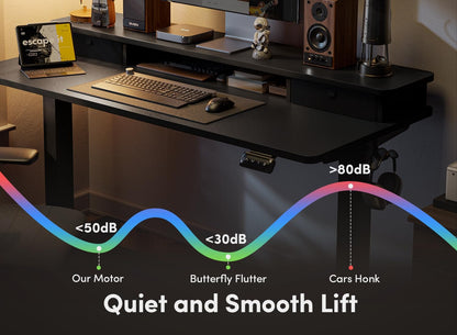 60 X 24 Inch Height Adjustable Electric Standing Desk with Double Drawer, Stand up Desk with Storage Shelf, Sit Stand Desk, Black