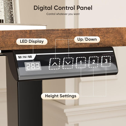 55" Electric Standing Desk,Height Adjustable Home Office Sit Stand up Computer PC Table,Tall Standup Workstation, Gaming Writing Study Bedroom Rising Desks,Brown