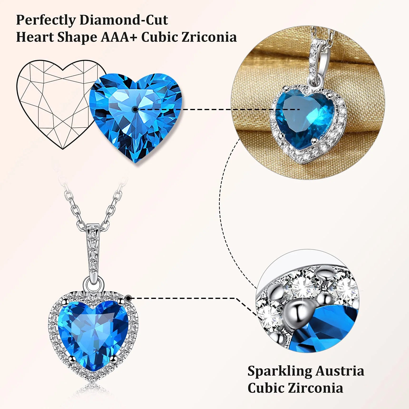 December Synthetic Turquoise Gemstone Pendant 925 Sterling Silver Choker Necklace CZ Love Heart Necklace for Women Wife Mom Daughter