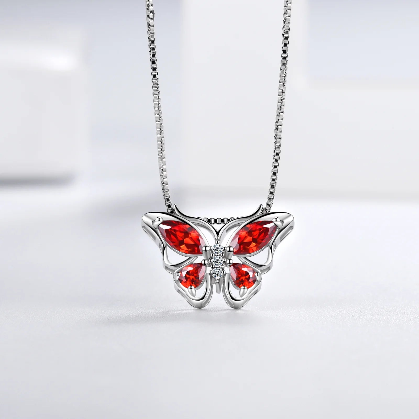 January Birthstone Jewelry Set Red Butterfly Garnet Fine Necklace/Earrings/Ring/Bracelet Sterling Silver Women Xmas Birthday Mother'S Day Gifts