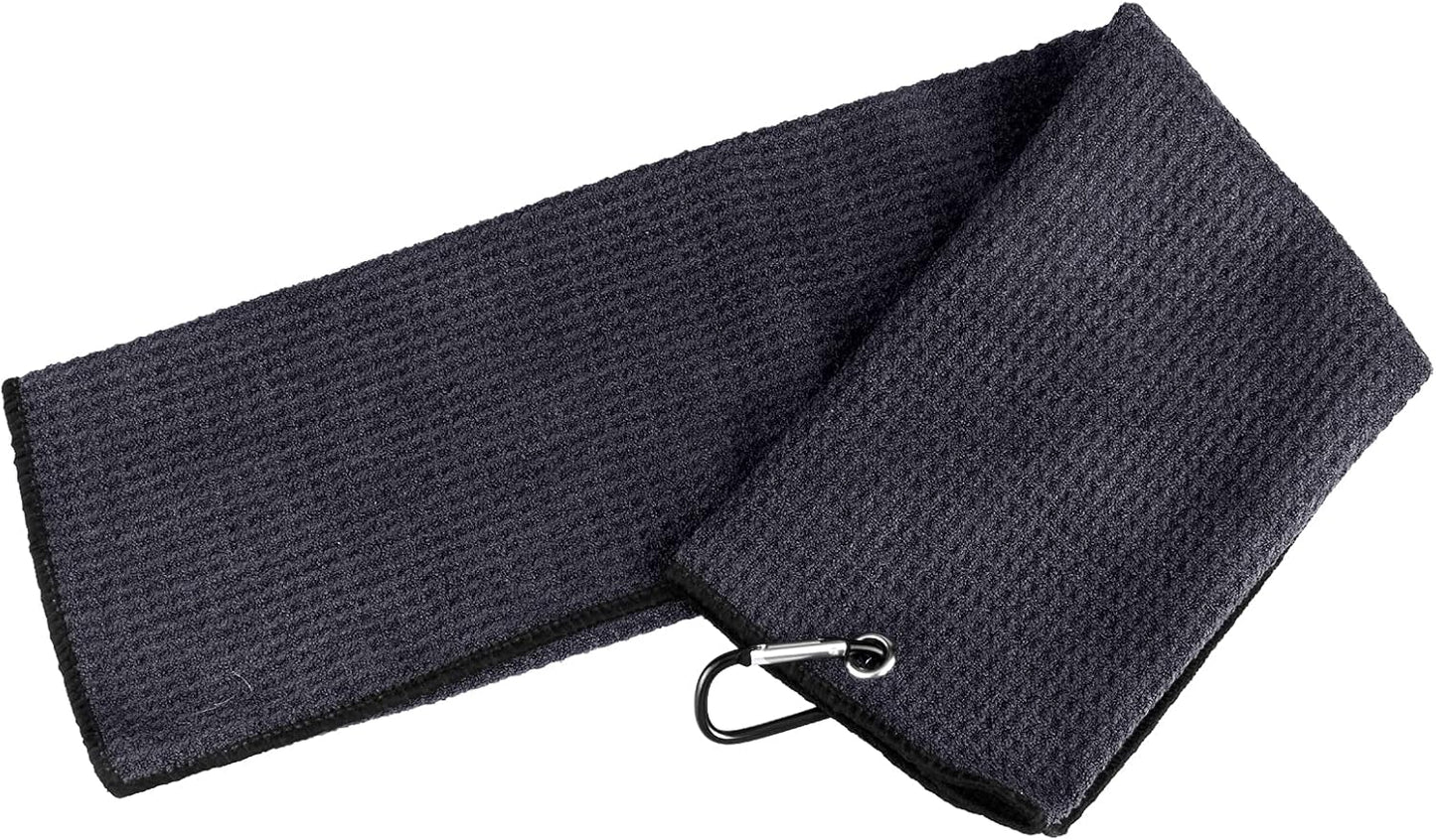 3 Pack Golf Towel Clean Set| Microfiber Waffle Pattern Tri-Fold Golf Towel | Brush Tool Kit with Club Groove Cleaner |Golf Accessories for Men, Women (Black/Gray Towel+ Gray Brush)