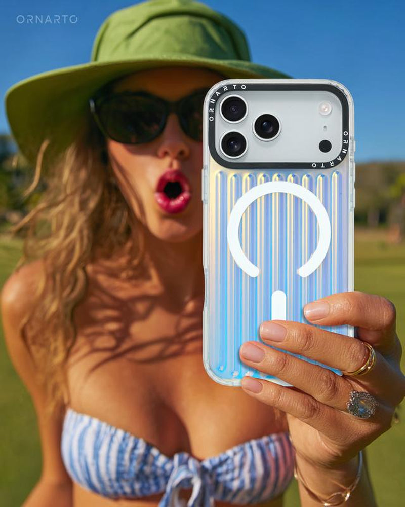 ORNARTO Iridescent Luggage Design Iphone 17 Pro/Pro Max Case Compatible with Magsafe Shockproof Military Grade Drop Protection