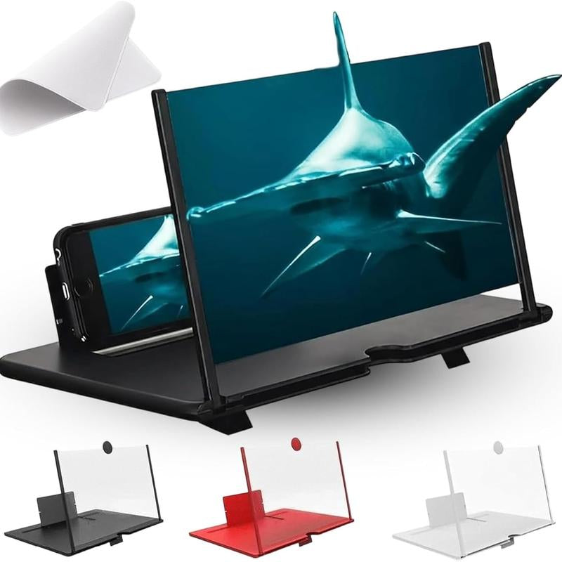 12" Mobile Phone Screen Magnifier,3D HD Mobile Magnifier Projector Screen for Movies,Videos, Foldable Phone Stand with Screen Amplifier,Supports All Smartphones (Black,12 Inches)