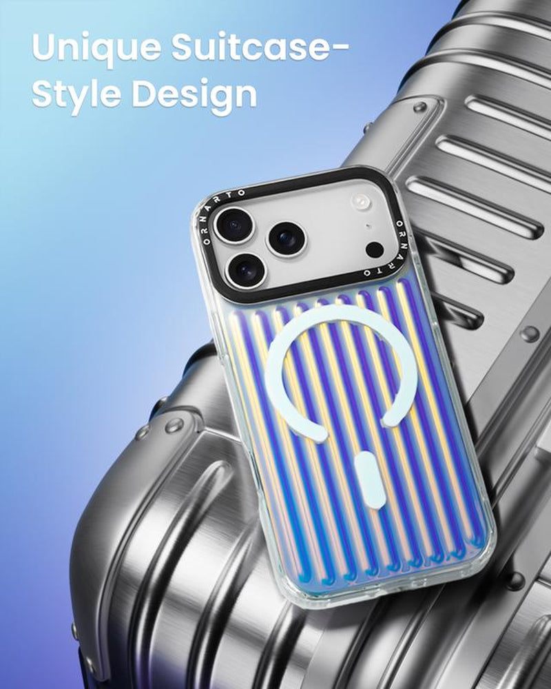 ORNARTO Iridescent Luggage Design Iphone 17 Pro/Pro Max Case Compatible with Magsafe Shockproof Military Grade Drop Protection