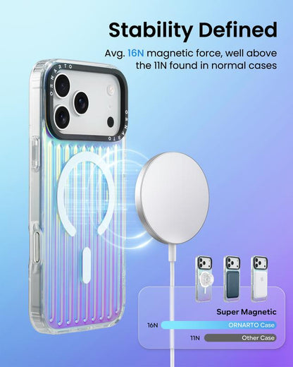 ORNARTO Iridescent Luggage Design Iphone 17 Pro/Pro Max Case Compatible with Magsafe Shockproof Military Grade Drop Protection