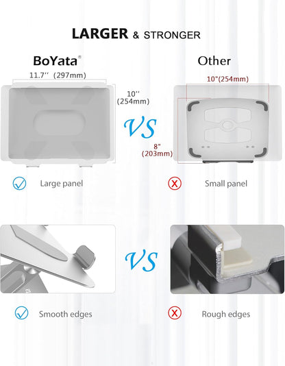 Laptop Stand, Adjustable Multi-Angle Laptop Holder, Compatible for Laptops up to 17 Inches, Sturdy Aluminum & Silicone, Silver