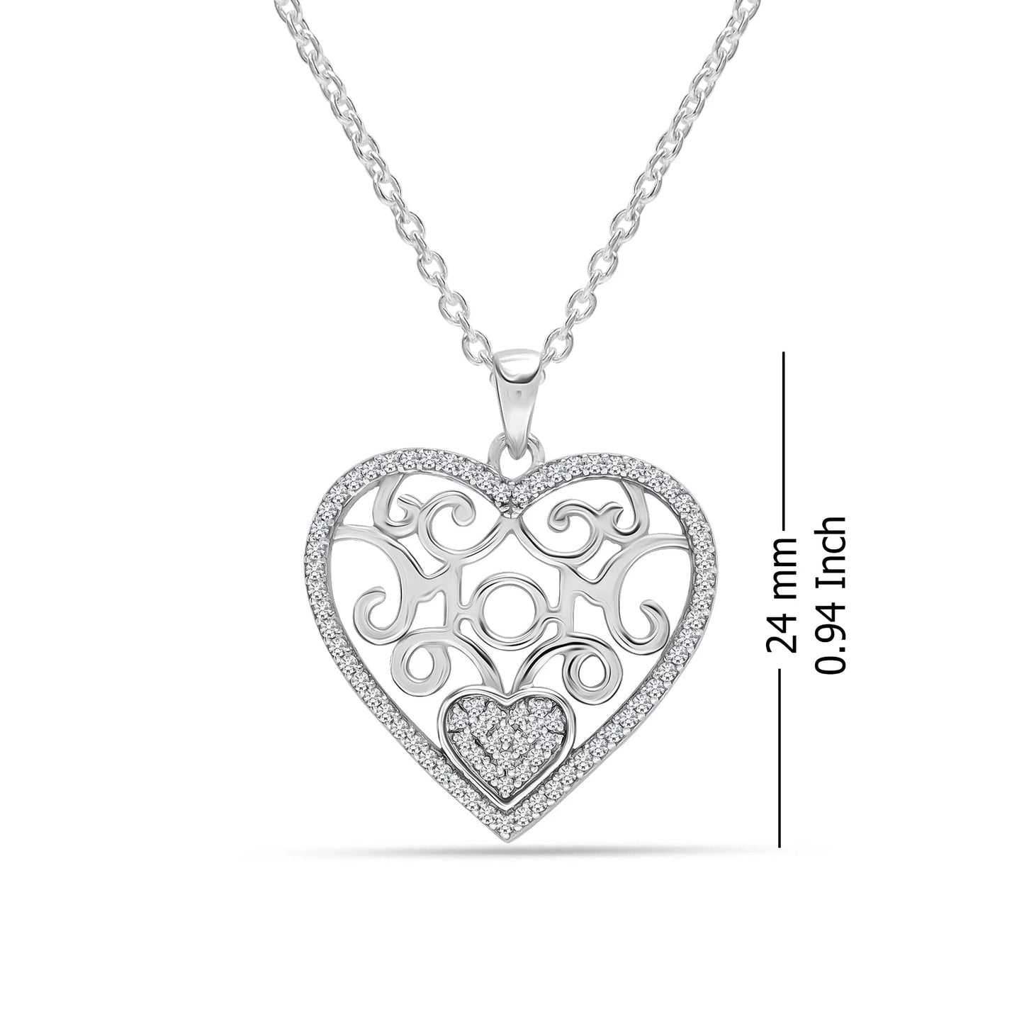 925 Sterling Silver Light-Weight CZ Filigree Heart Pendant Necklace Jewelry Gifts for Women and Teen 18" Inch