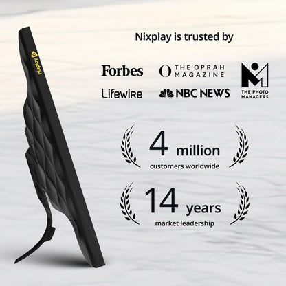 Nixplay Smart Digital Picture Frame 8 Inch Wifi Black AI Enhanced Landscape Mode with Mobile App & Preloaded Content for Gifted Family Playlists - Cloud Secure Storage Photo Decor