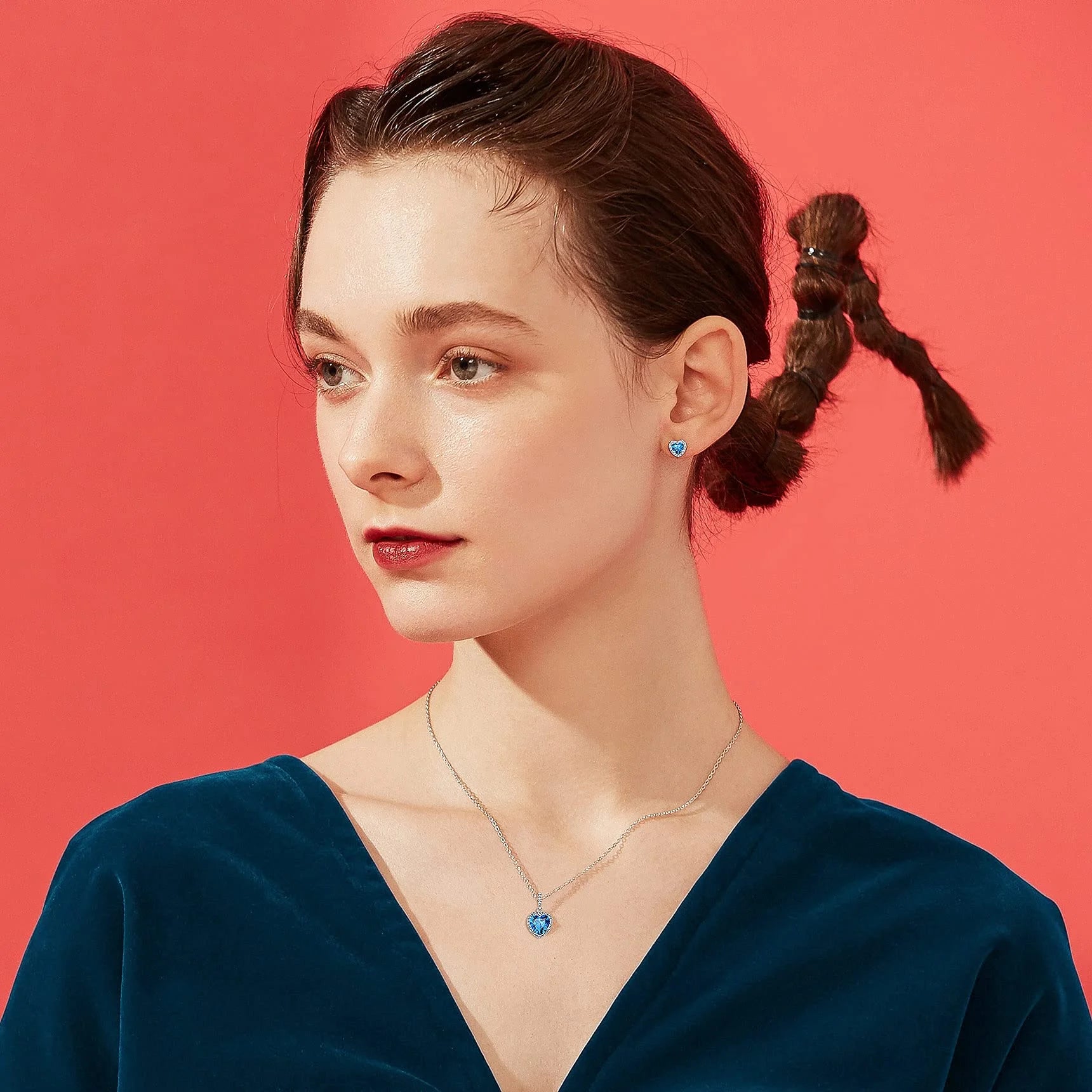 December Synthetic Turquoise Gemstone Pendant 925 Sterling Silver Choker Necklace CZ Love Heart Necklace for Women Wife Mom Daughter