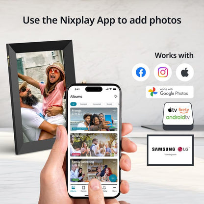 Nixplay Smart Digital Picture Frame 8 Inch Wifi Black AI Enhanced Landscape Mode with Mobile App & Preloaded Content for Gifted Family Playlists - Cloud Secure Storage Photo Decor