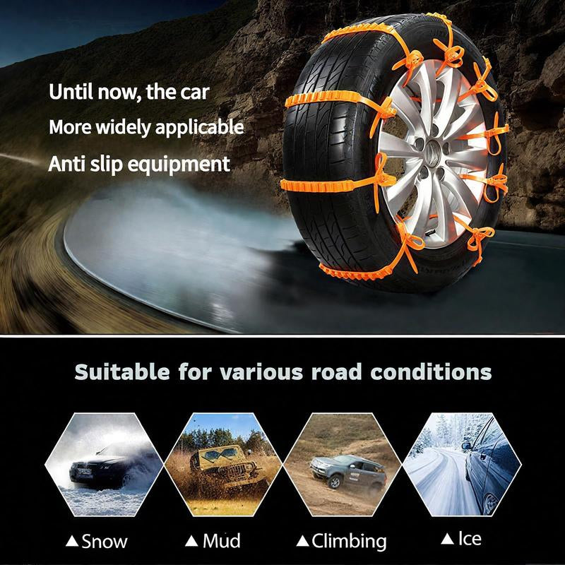 Universal Anti-Skid Snow Tire Chains, Emergency Traction Cables for Cars Suvs Trucks, Reusable Winter Safety Chains for Snow Ice Mud, 145-295Mm Tires (10)