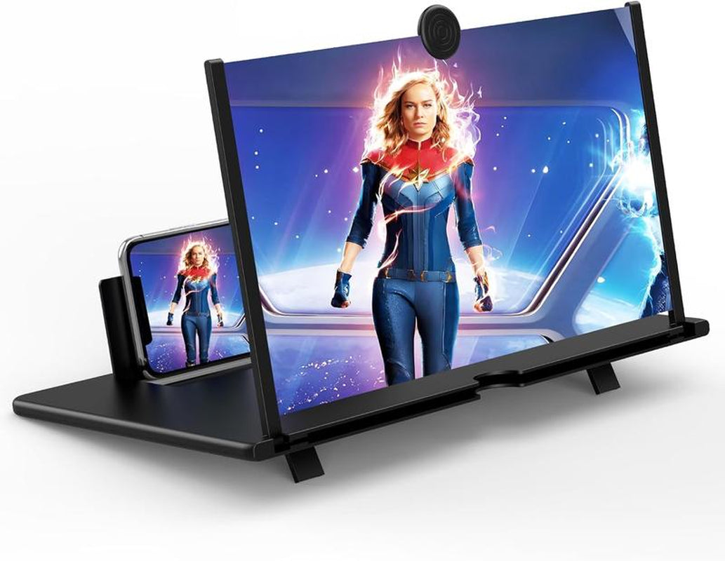 12" Mobile Phone Screen Magnifier,3D HD Mobile Magnifier Projector Screen for Movies,Videos, Foldable Phone Stand with Screen Amplifier,Supports All Smartphones (Black,12 Inches)