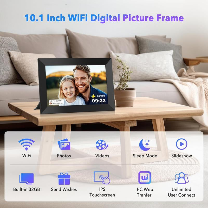 Uhale 10.1'' Wifi Digital Picture Frame Gift Idea - 1280X800 HD IPS Touch Screen, Electronic Smart Photo Frame with 32GB Storage, Share Photos/Videos Instantly and Send Best Wishes, Holidays Christmas Thanksgiving Gift for Mom, Grandparents, Decor