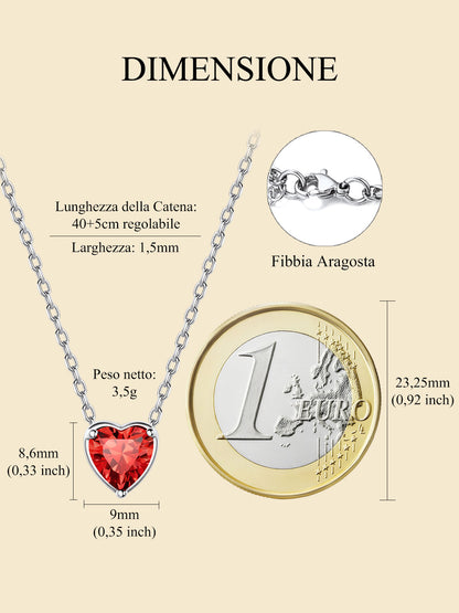 Silver Necklace 925 Sterling Silver Birthstone Love Heart Necklace Valentine'S Day Gift for Her