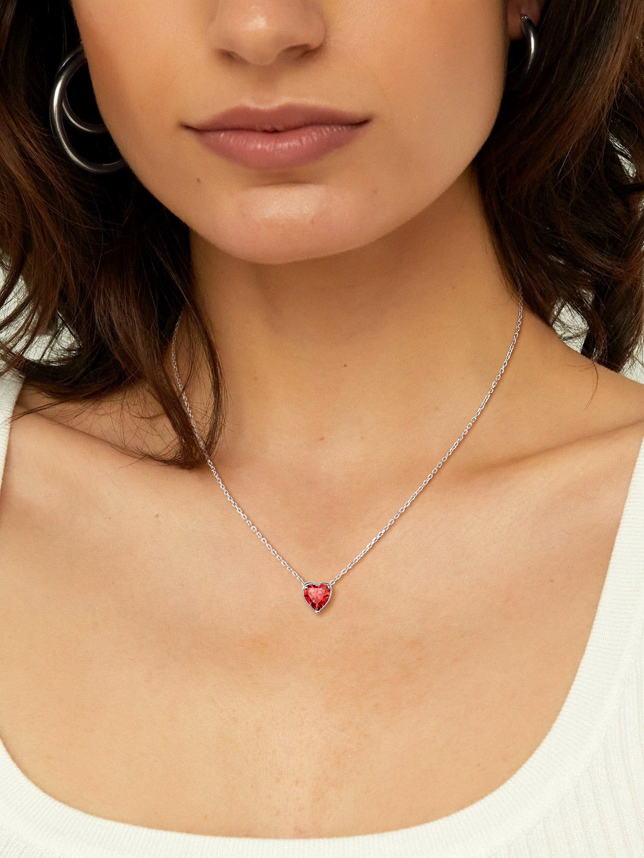 Silver Necklace 925 Sterling Silver Birthstone Love Heart Necklace Valentine'S Day Gift for Her