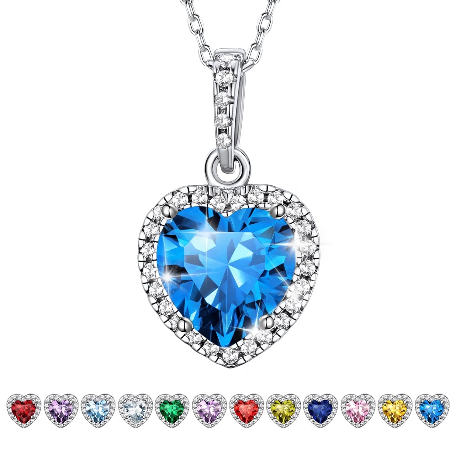 December Synthetic Turquoise Gemstone Pendant 925 Sterling Silver Choker Necklace CZ Love Heart Necklace for Women Wife Mom Daughter