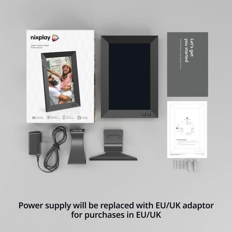 Nixplay Smart Digital Picture Frame 8 Inch Wifi Black AI Enhanced Landscape Mode with Mobile App & Preloaded Content for Gifted Family Playlists - Cloud Secure Storage Photo Decor