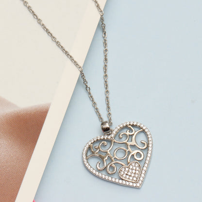925 Sterling Silver Light-Weight CZ Filigree Heart Pendant Necklace Jewelry Gifts for Women and Teen 18" Inch
