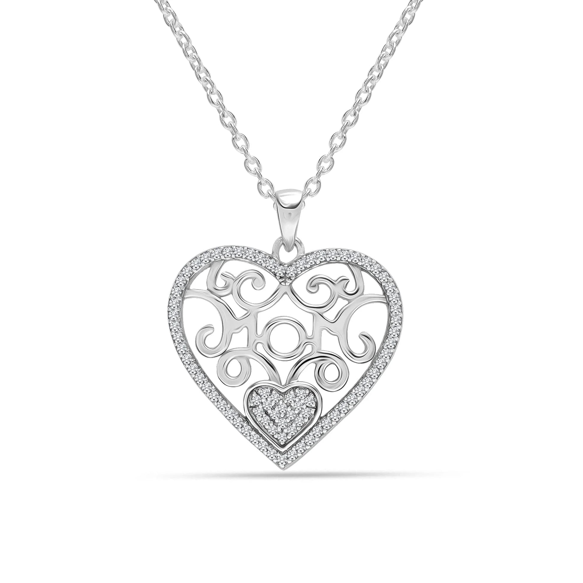 925 Sterling Silver Light-Weight CZ Filigree Heart Pendant Necklace Jewelry Gifts for Women and Teen 18" Inch