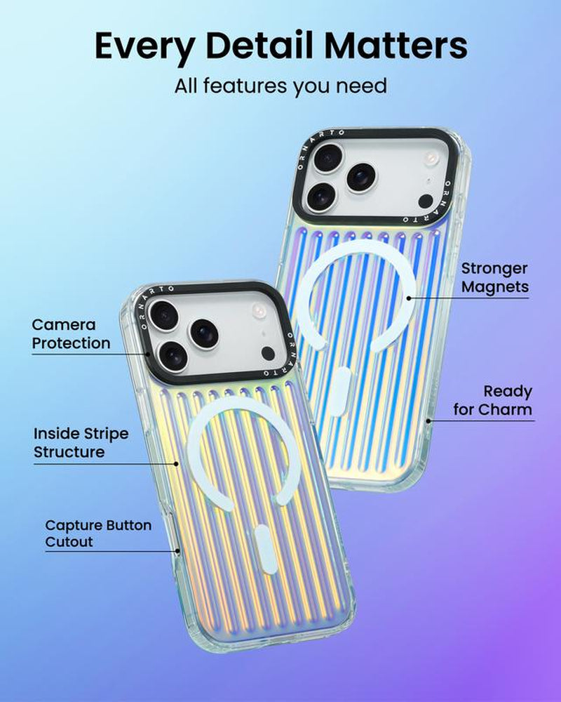 ORNARTO Iridescent Luggage Design Iphone 17 Pro/Pro Max Case Compatible with Magsafe Shockproof Military Grade Drop Protection