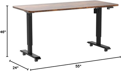 55" Electric Standing Desk,Height Adjustable Home Office Sit Stand up Computer PC Table,Tall Standup Workstation, Gaming Writing Study Bedroom Rising Desks,Brown